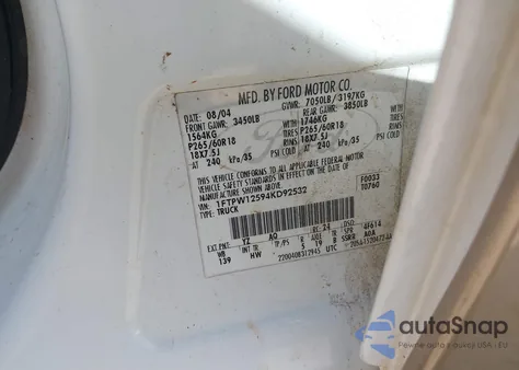 2004 Ford F-150 Lariat/Xlt from USA, damaged, VIN 1FTPW12594KD92532